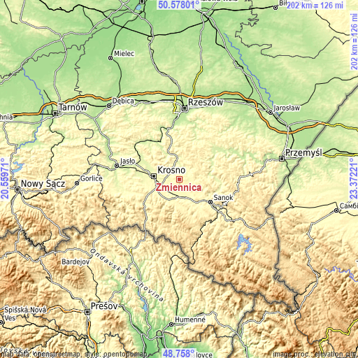 Topographic map of Zmiennica