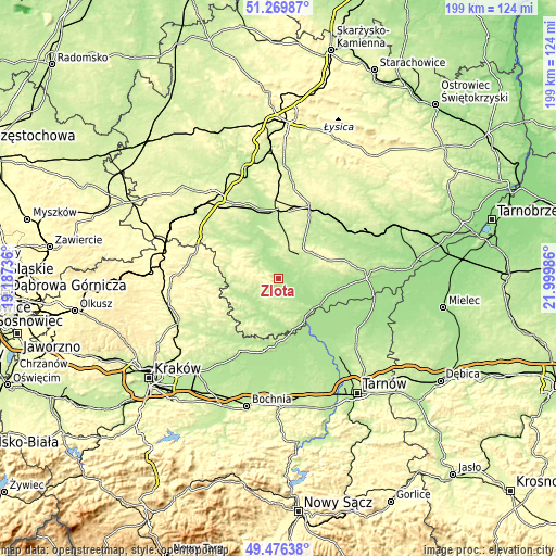 Topographic map of Złota