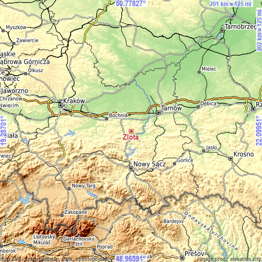 Topographic map of Złota