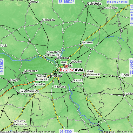 Topographic map of Zielonka