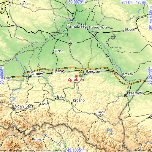 Topographic map of Zgłobień