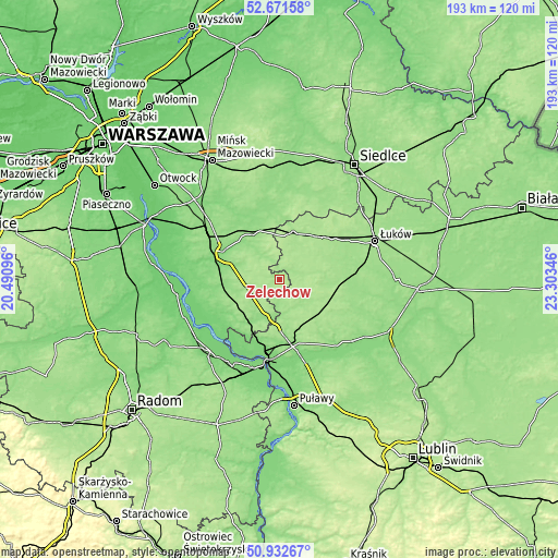 Topographic map of Żelechów