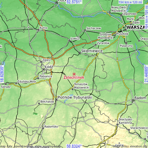 Topographic map of Żelechlinek