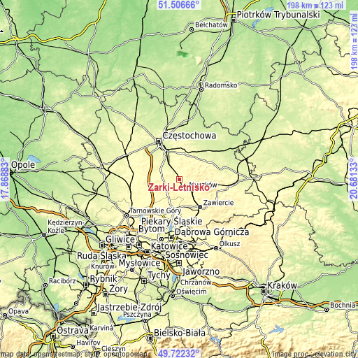 Topographic map of Żarki-Letnisko