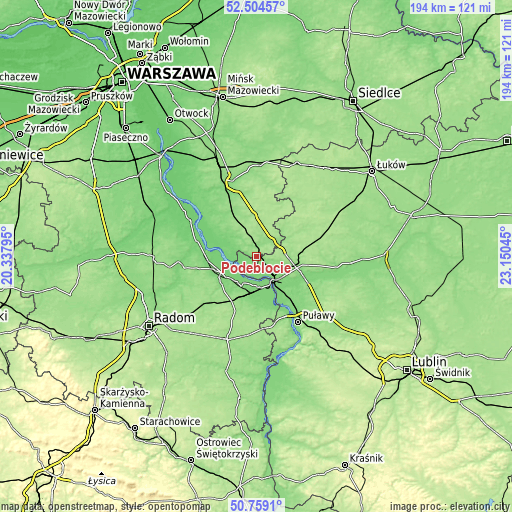 Topographic map of Podebłocie