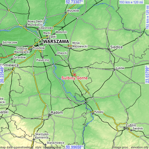 Topographic map of Sulbiny Górne