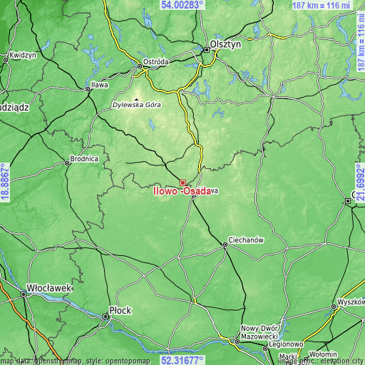 Topographic map of Iłowo -Osada