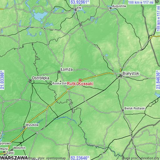 Topographic map of Rutki-Kossaki