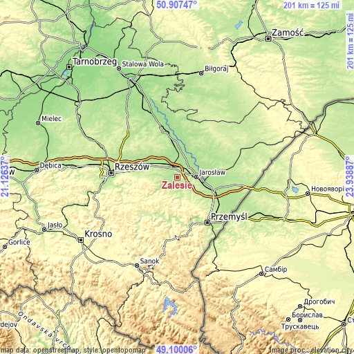 Topographic map of Zalesie