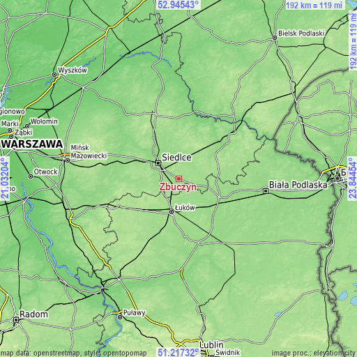 Topographic map of Zbuczyn