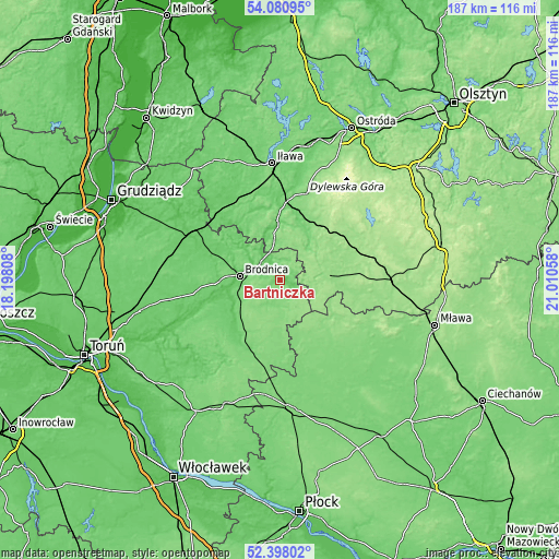 Topographic map of Bartniczka