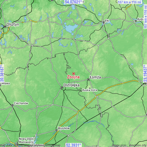 Topographic map of Zbójna