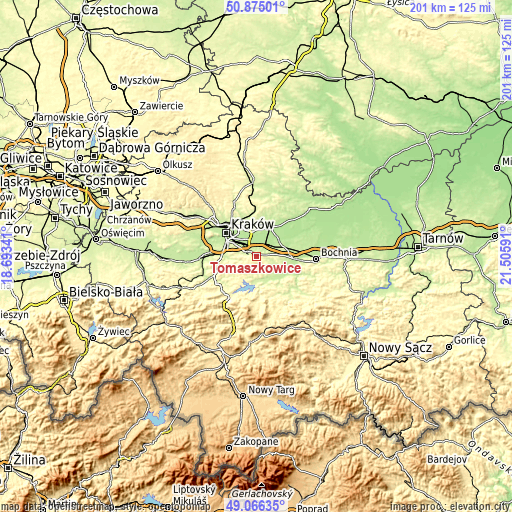 Topographic map of Tomaszkowice