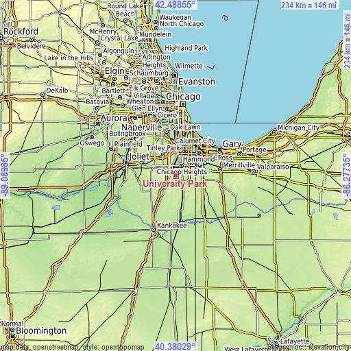 Topographic map of University Park