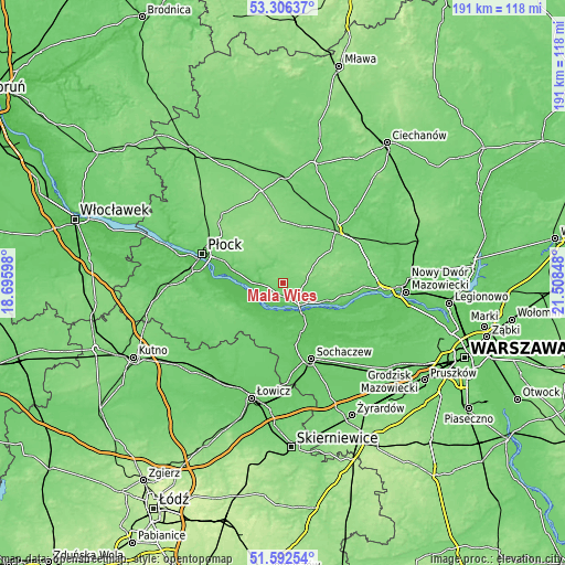 Topographic map of Mała Wieś