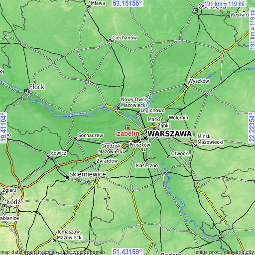 Topographic map of Izabelin