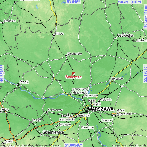 Topographic map of Świercze