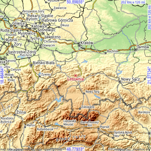 Topographic map of Łętownia