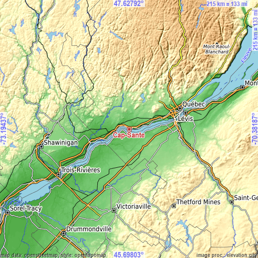 Topographic map of Cap-Santé