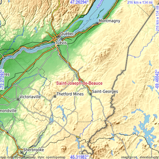 Topographic map of Saint-Joseph-de-Beauce