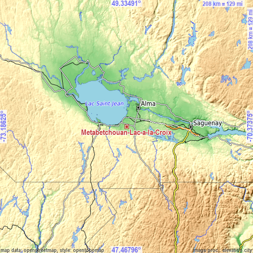 Topographic map of Metabetchouan-Lac-a-la-Croix