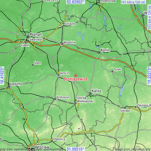 Topographic map of Broniszewice