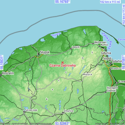 Topographic map of Czarna Dąbrówka