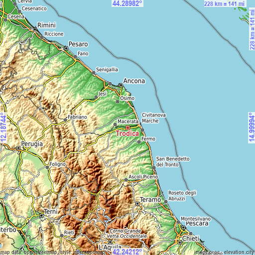 Topographic map of Trodica