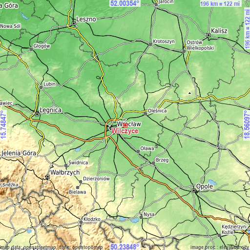 Topographic map of Wilczyce