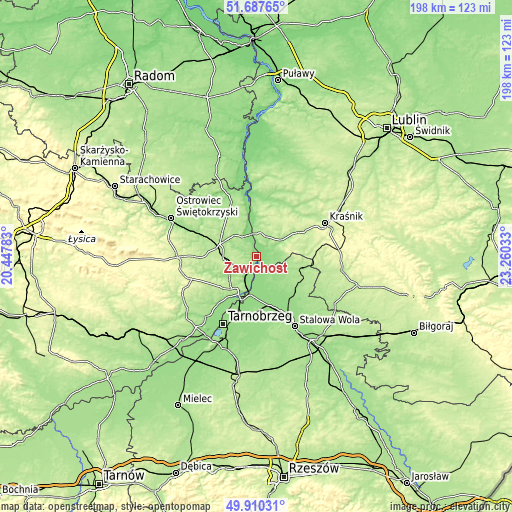 Topographic map of Zawichost