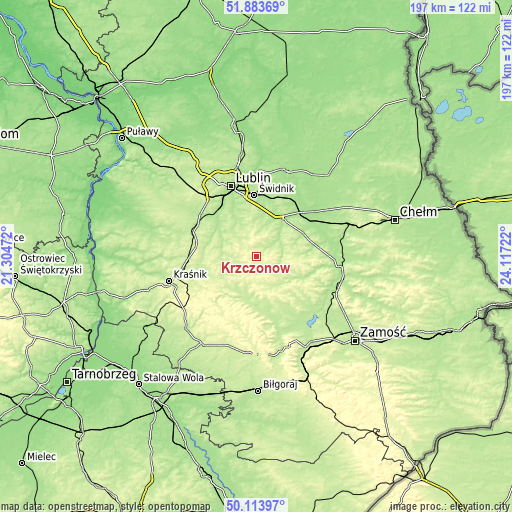 Topographic map of Krzczonów