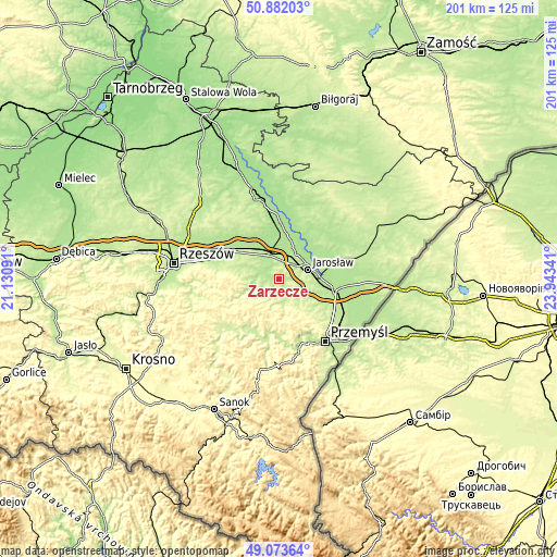 Topographic map of Zarzecze