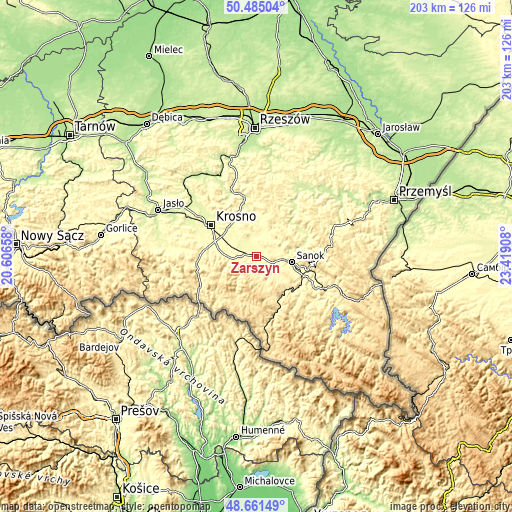Topographic map of Zarszyn