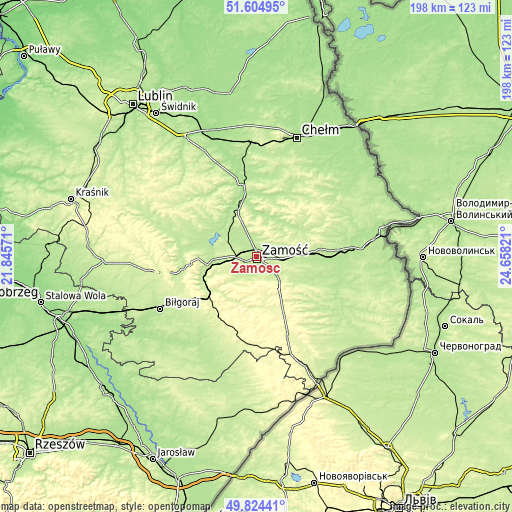 Topographic map of Zamość