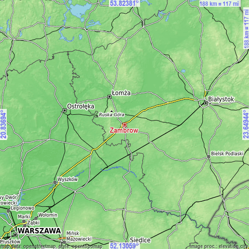 Topographic map of Zambrów