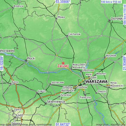 Topographic map of Załuski