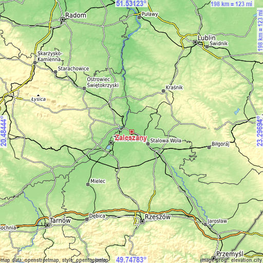 Topographic map of Zaleszany