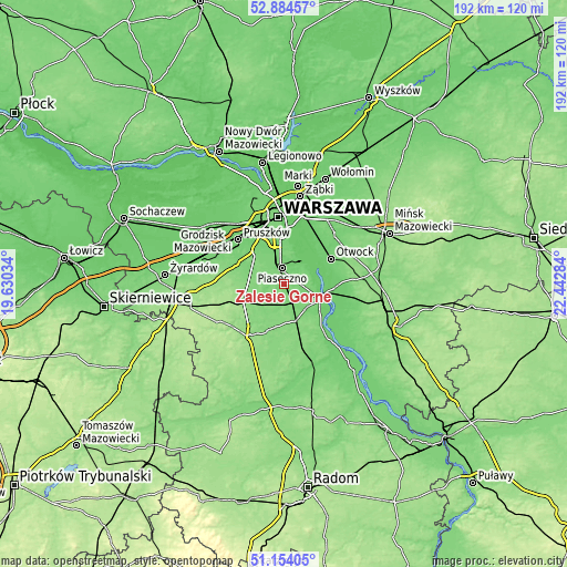 Topographic map of Zalesie Górne