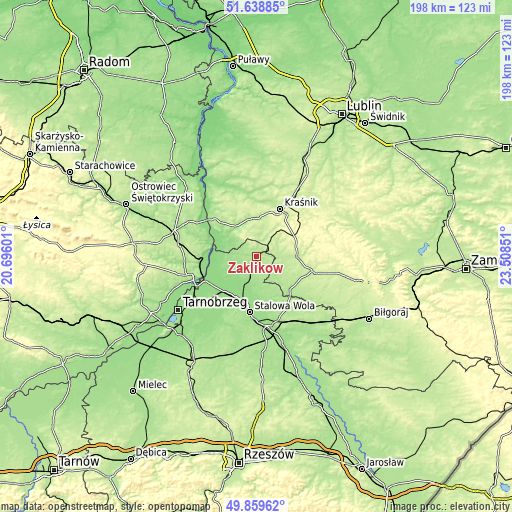 Topographic map of Zaklików