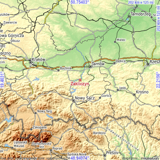 Topographic map of Zakliczyn