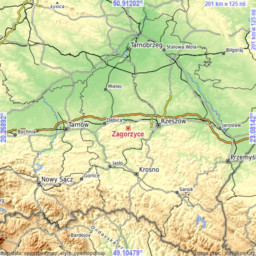 Topographic map of Zagórzyce