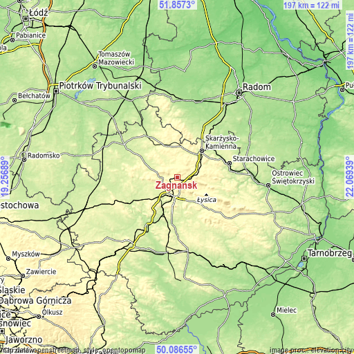 Topographic map of Zagnańsk