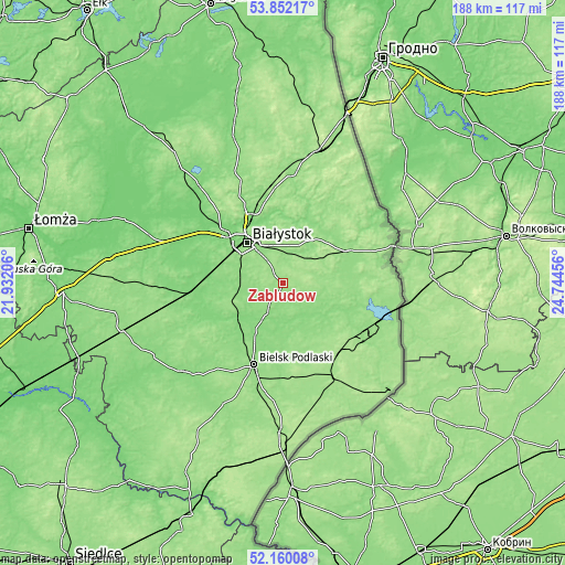 Topographic map of Zabłudów