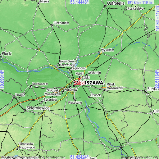 Topographic map of Ząbki