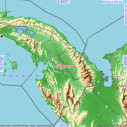 Topographic map of Lajas Blancas