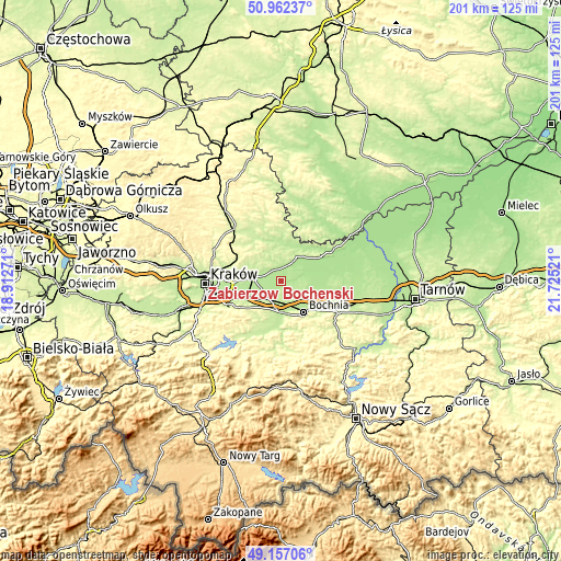 Topographic map of Zabierzów Bocheński