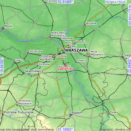 Topographic map of Żabieniec