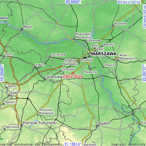 Topographic map of Żabia Wola