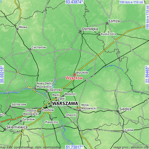 Topographic map of Wyszków