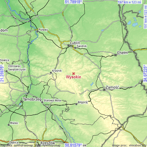 Topographic map of Wysokie